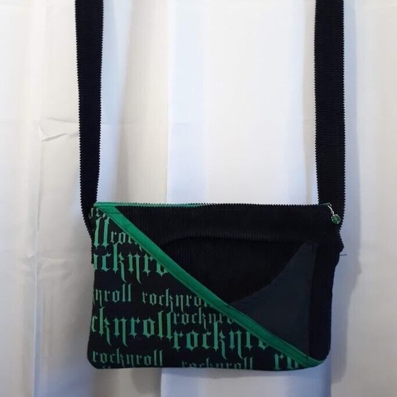 New ROCK N ROLL Crossbody Purse Bag Black Bright Green Punk Rave Grunge Hippie - Picture 6 of 11